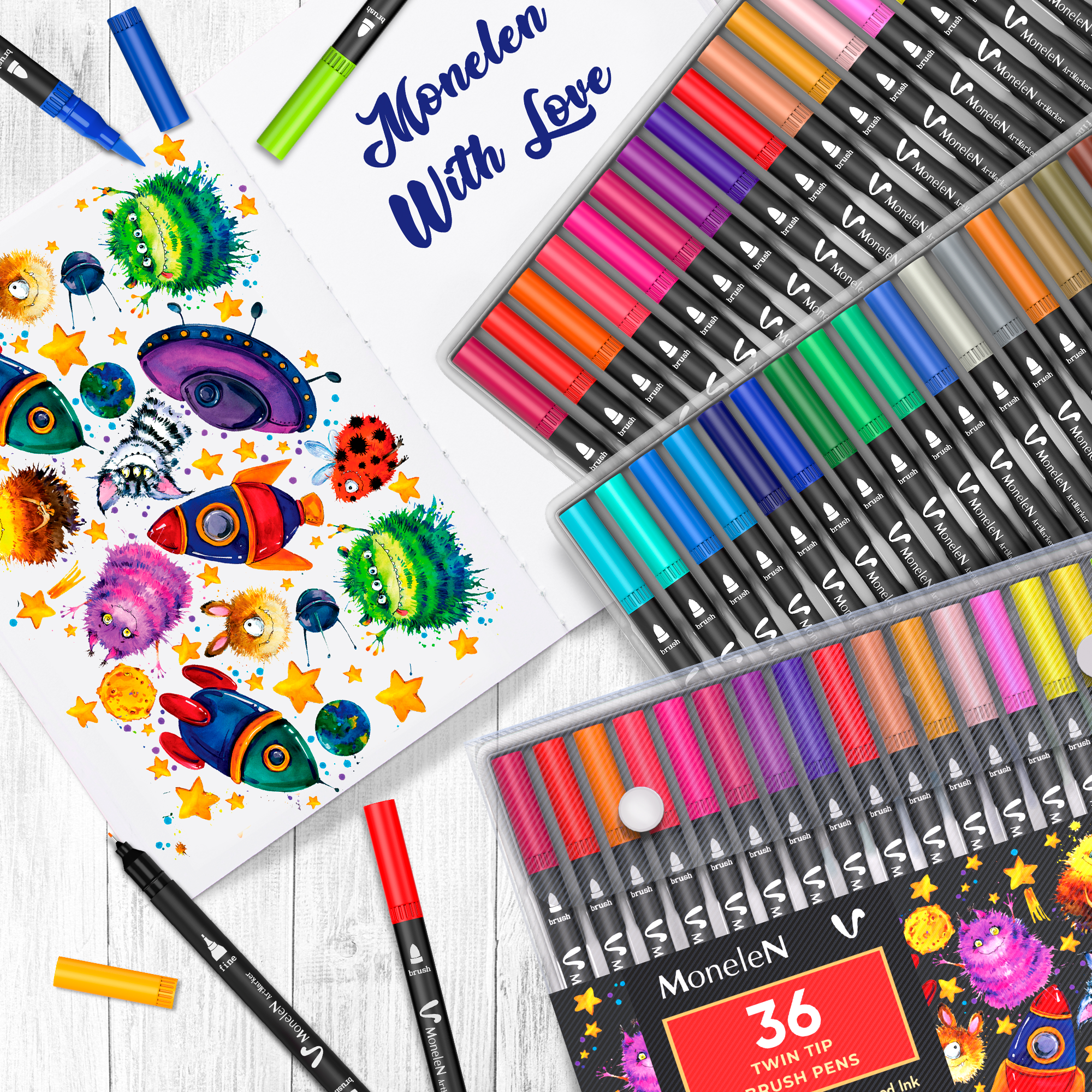 Coloring Markers Set for Adults Kids 36 Dual Brush Pens Fine Tip Art  Colored Markers for