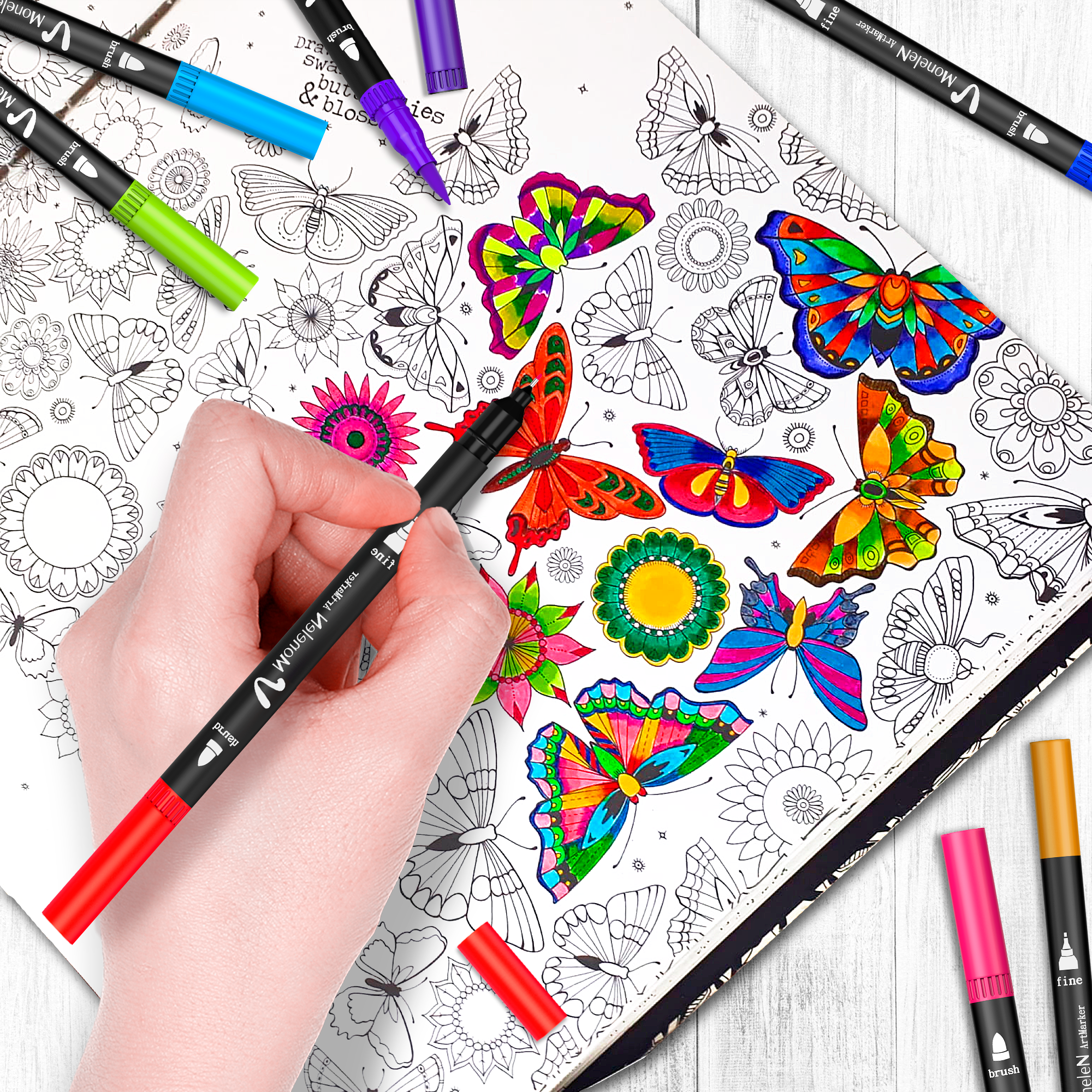 Dual Brush Marker Pens 36 Colored Markers For Kids Adult Coloring